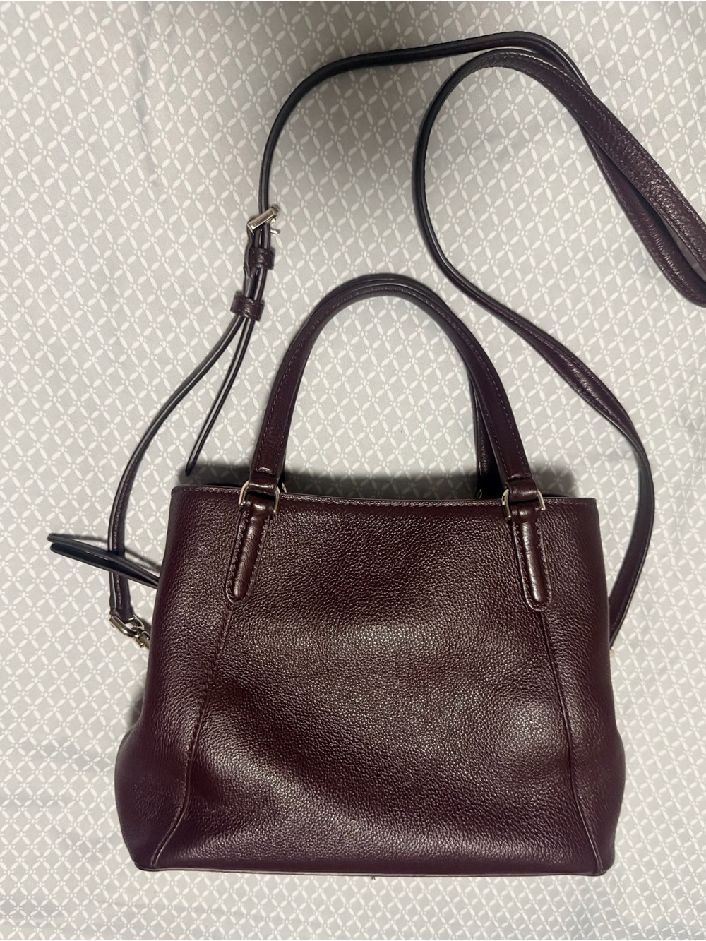 kate spade Deep Burgundy Pebbled Crossbody Leather Satchel with Top Handles - Picture 4 of 13